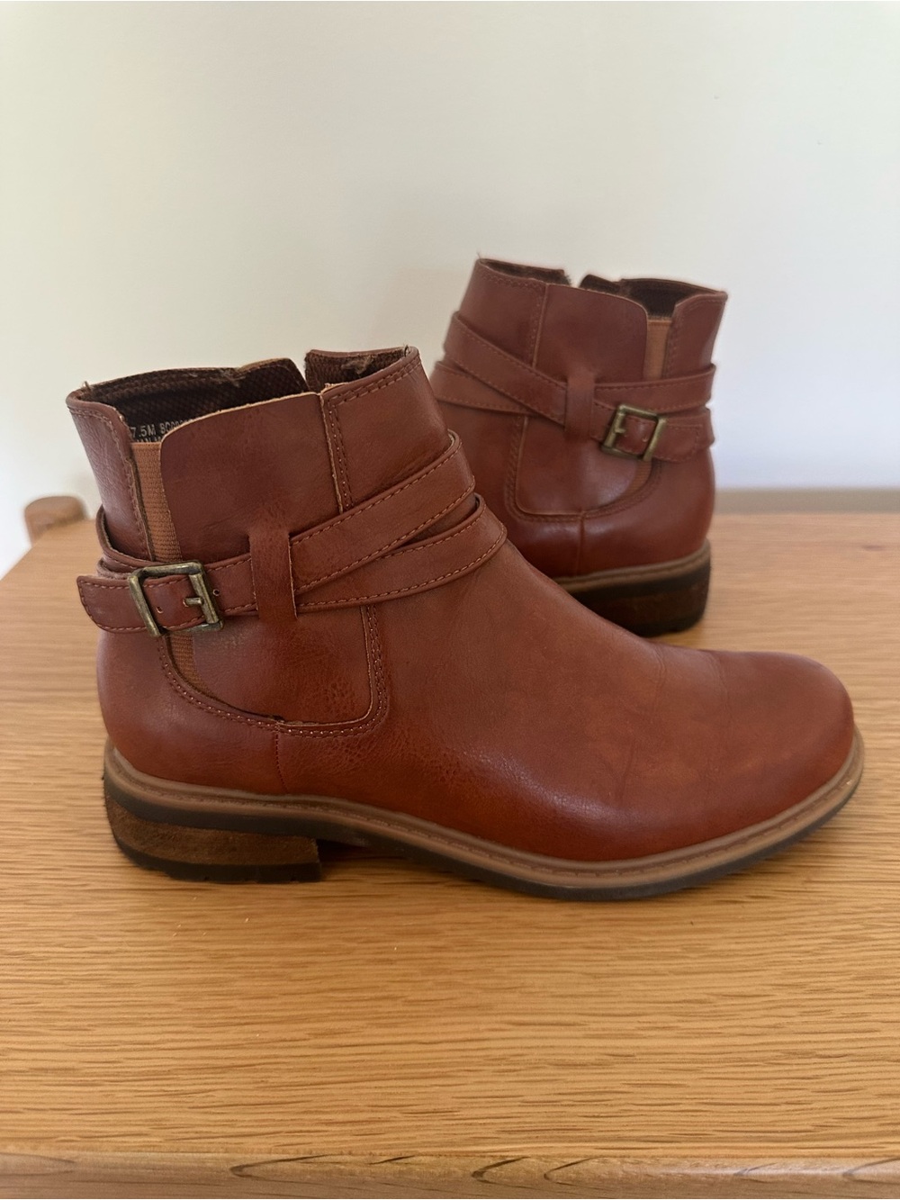 Women's Brown Leather Ankle Boots with Buckle Strap